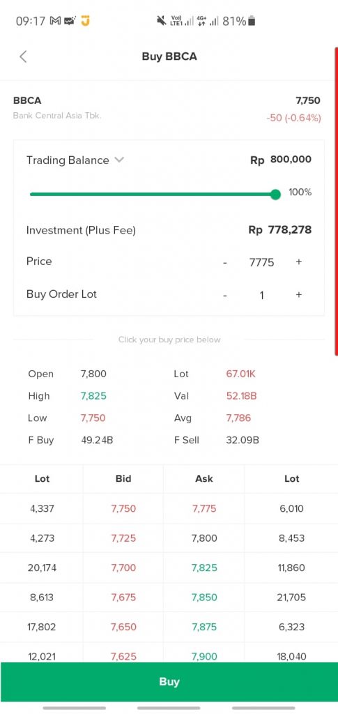 Belajar Investasi Saham Untuk Pemula 11 Membeli saham BBCA di Stockbit