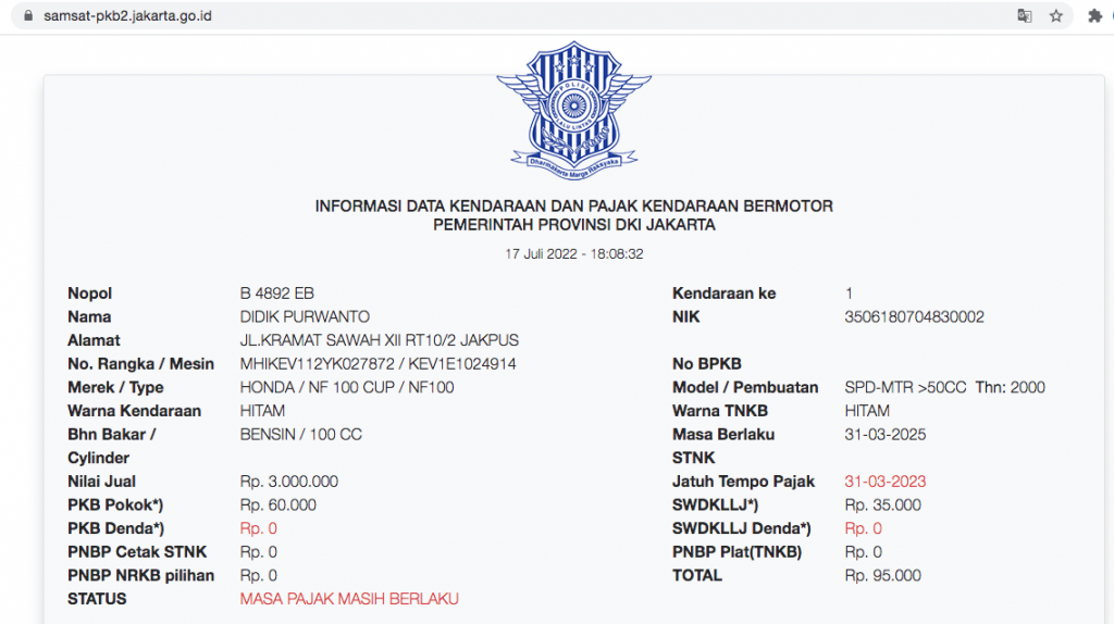 Cara cek bayar pajak kendaraan bermotor melalui website SAMSAT