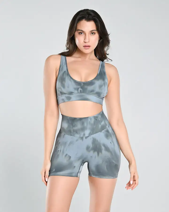 Cosmolle Sportswear for Summer Workouts 4 Seamless Tie Dye Sports Shorts Set cosmolle sportswear