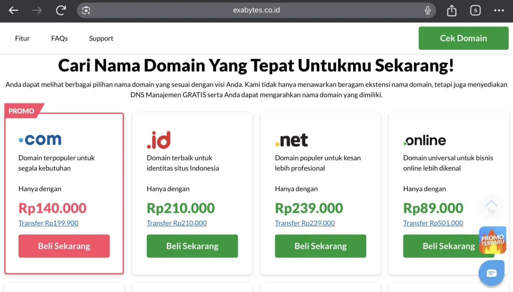6 Tips Memilih dan Beli Domain Murah untuk Pemula 2 Harga domain murah di Exabytes