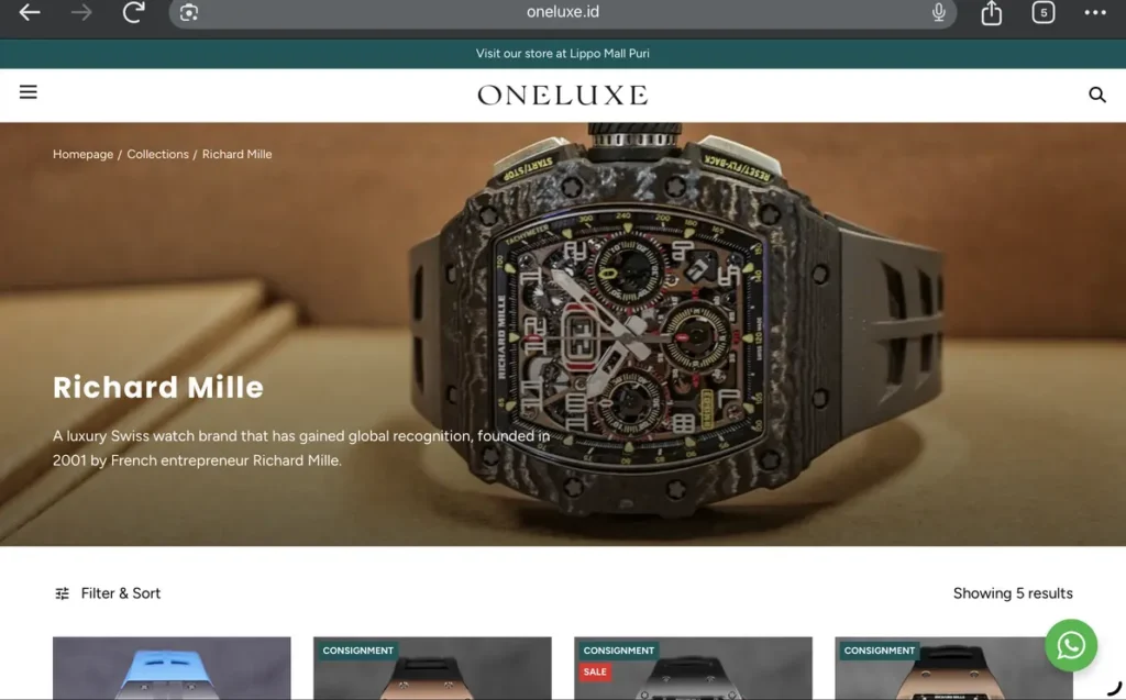 Harga jam Richard Mille di ONELUXE