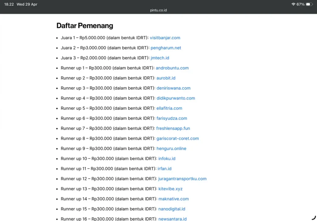 Pemenang blog competition pintu 2026