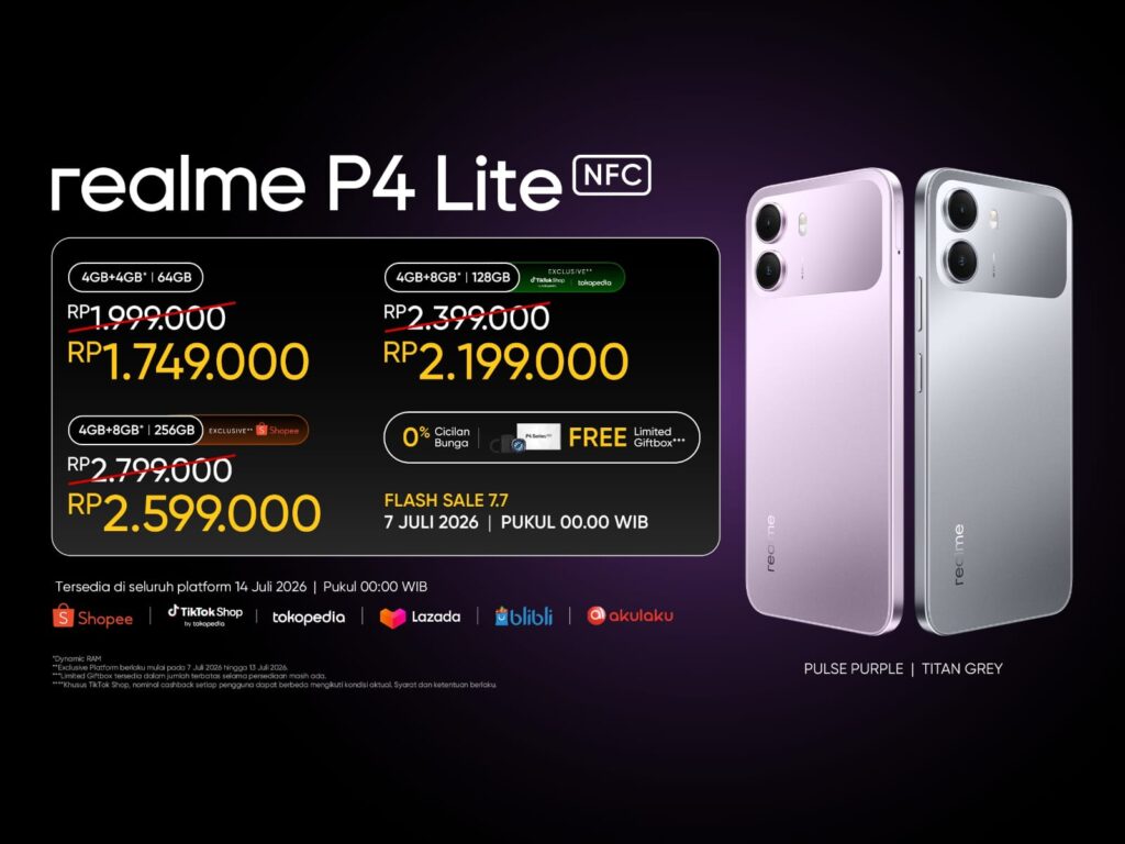 realme P4 Series : HP Gaming Terjangkau Baterai Jumbo 5 Realme P4 lite harga di Indonesia